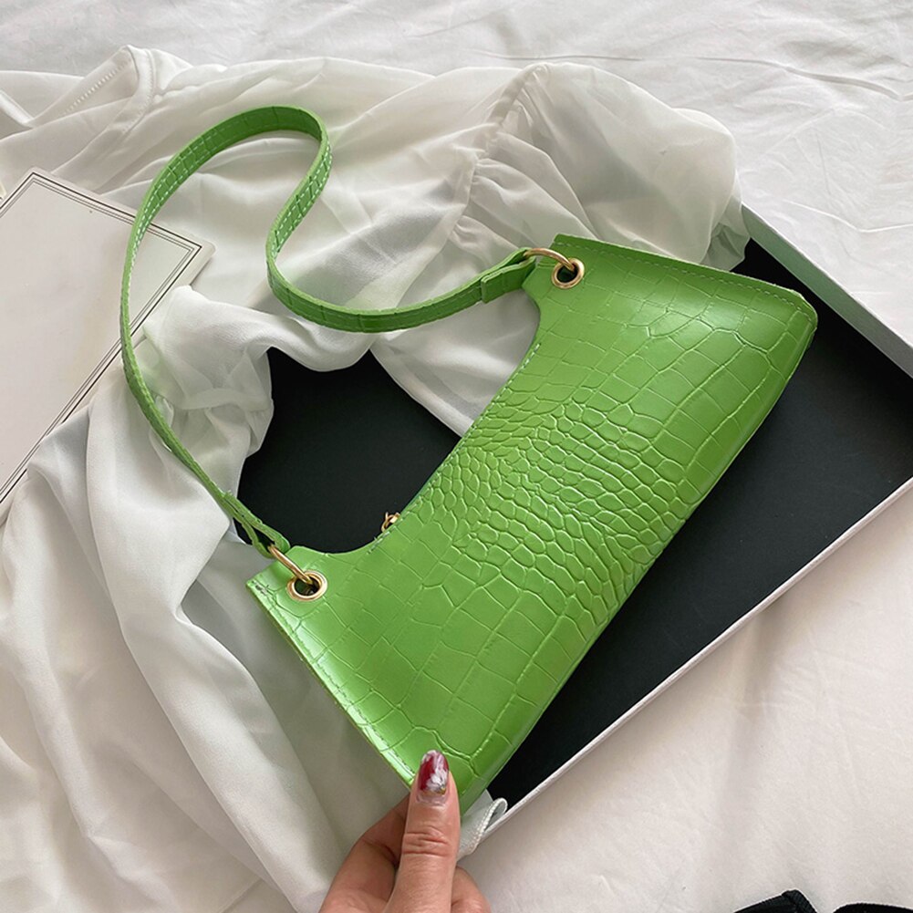 Casual Solid PU Leather Women Handbag Totes Female Small Zipper Shoulder Bags Popular Simple Female Daily Bag: Green