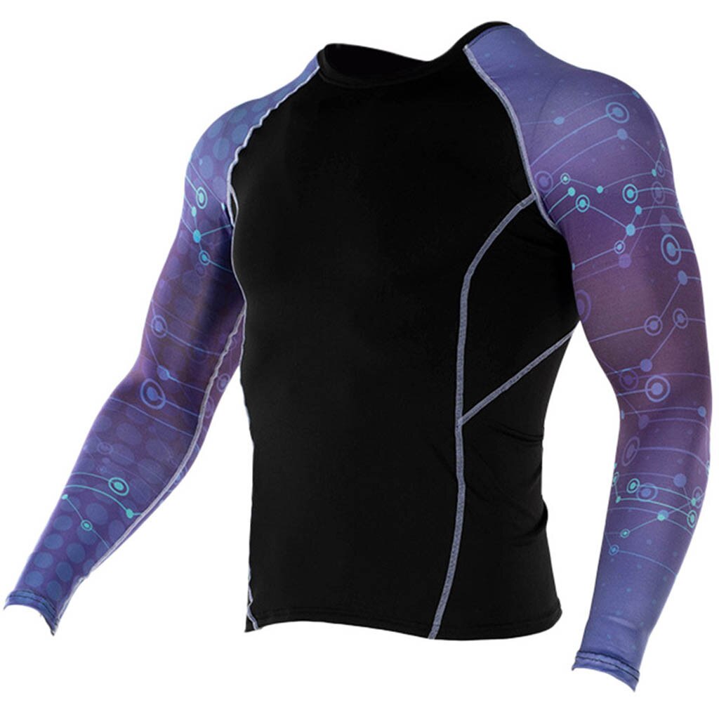 Youyedian mænds cykling baselag lange ærmer fitness t-shirt hurtigtørrende strømpebukser cykel sport print top bluse #y20