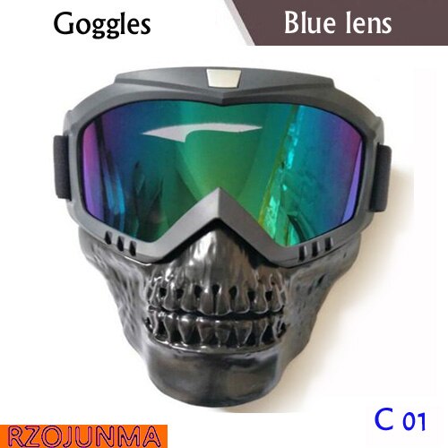 Skull Ski goggles Mask Detachable Snowboard Eyewear Windproof Riding Snow Snowmobile Goggle Sci Funny Skiing Glasses Oculos: Blue