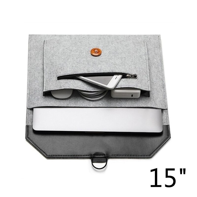 Universal Wolle Filz Schutzhülle Pouch Laptop Abdeckung Notebook Power Adapter Tasche Unisex Aktentasche: Light grey 15in