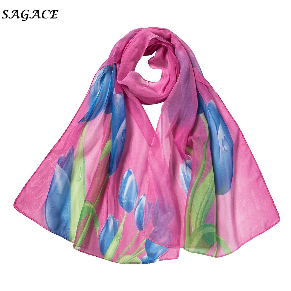 SAGACE écharpe femmes en mousseline de soie fleur impression longue enveloppement doux châle foulards dames doux hiver écharpe en soie foulard pour femmes