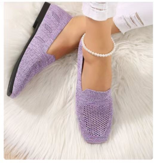 Einfarbig Karree Gittergewebe Halbschuhe Flache Frauen Flache Schuhe Weichen Boden betroffen Ballerinas Schuhe lässig Unterhose auf Stiefel Schuhe