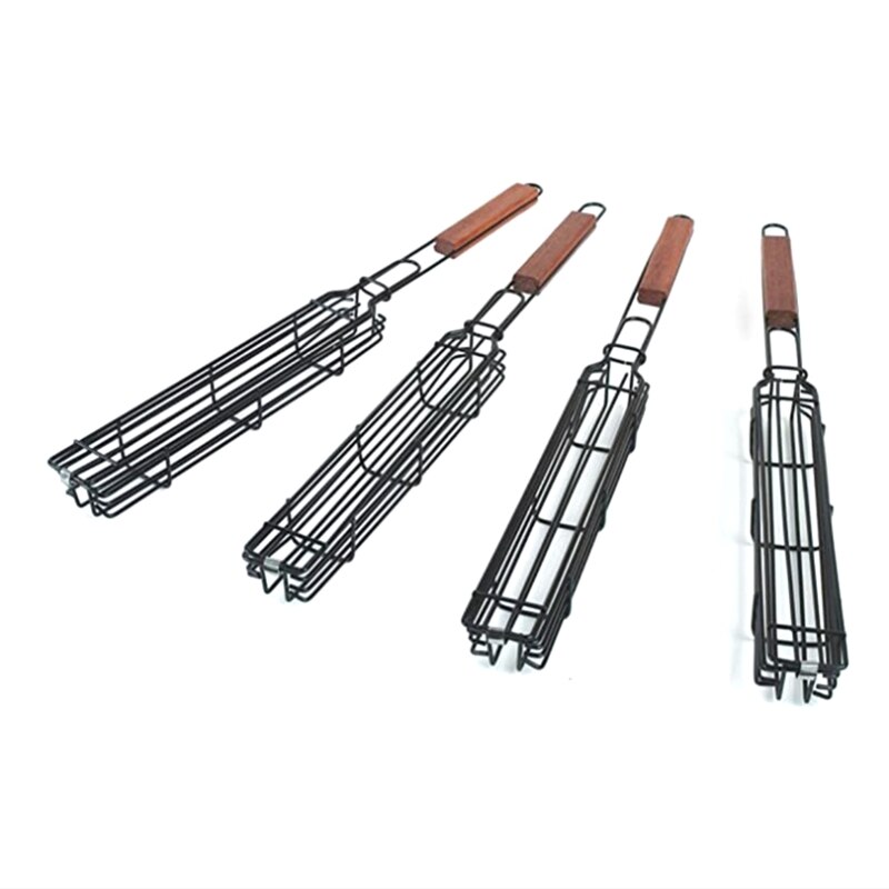 Portable BBQ Grilling Basket Stainless Steel Nonstick Barbecue Grill Basket Tools Grill Mesh for meat Hamburger BBQ tools