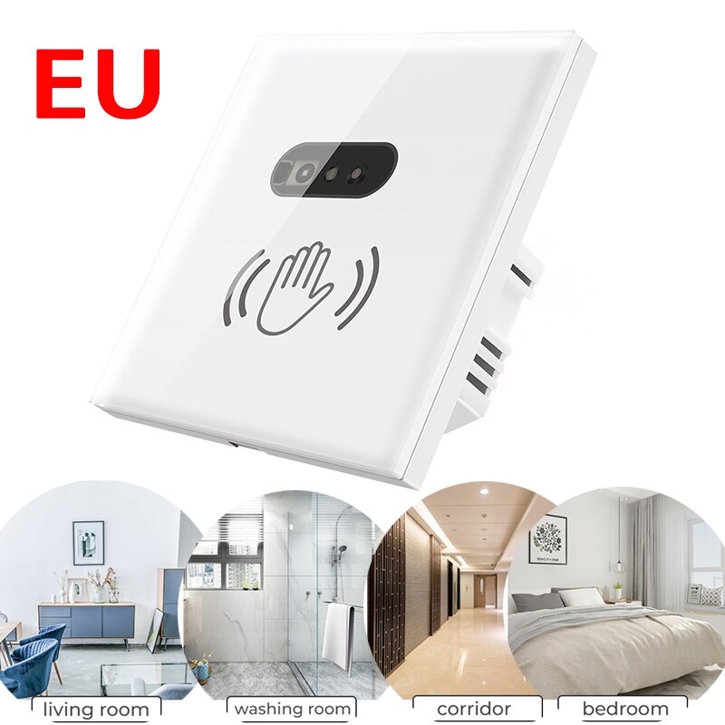 Smart Wall Light Switch Infrared Sensor EU 90-250V 10A Crystal Glass Screen Panel On Off Electrical Power No Need To Touch