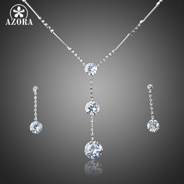AZORA White Gold Color Stellux Austrian Crystal Water Earrings and Necklace Jewelry Set TG0037