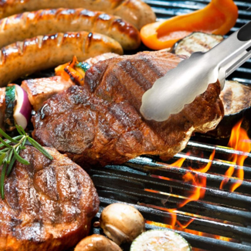 ANAEAT Premium Stainless Steel Kitchen Tongs Locking Metal Heavy Duty Food Tongs BBQ Grilling Non-Slip Grip Cooking