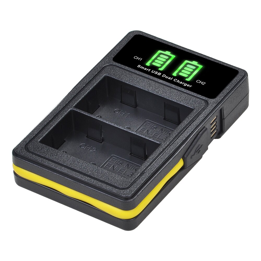 Batteries et chargeur pour Nikon, 2x2400mAh, pour modèles EL3e, EL3E, D30, D50, D70, D70S, D90, D80, D100, D200, D300, D300S