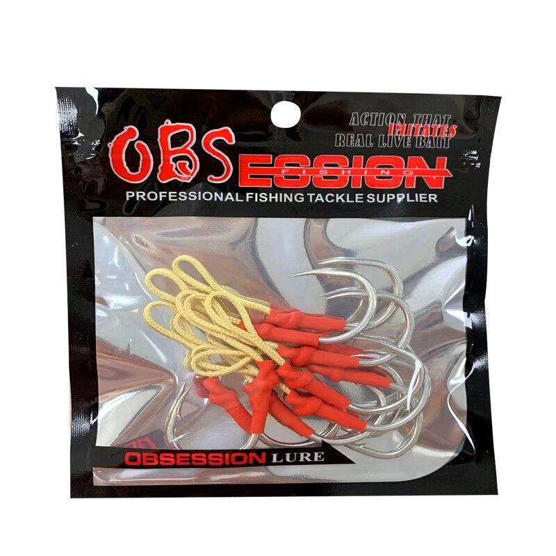 OBSESSION HK026/27 2/0-11/0 Jigging Assist Hook High Carbon Super Strength Kevlar Line Fishing Pesca Saltwater Accessories Hooks: 16 / WHITE