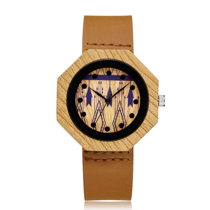 Houten horloge mannen vrouwen paar unisex imitatie bamboe houten klok quartz horloges polshorloge quartz klok sporthorloge doos: Imitatie bamboe horloge