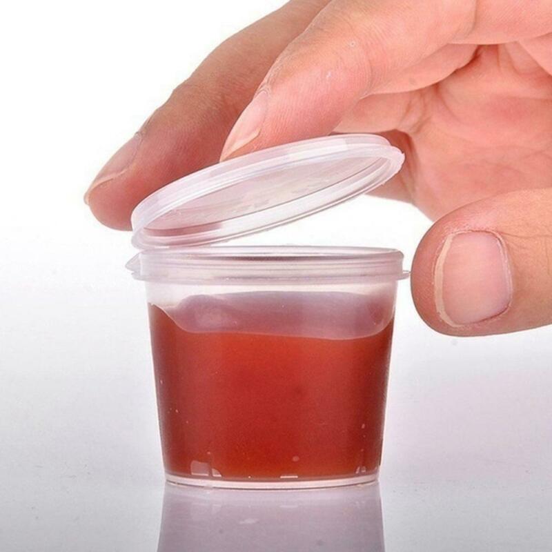 50 stk/sæt klar plastik små sauce mad kopper lomme sauce krydderier beholdere æsker med forsegling låg anti lækage