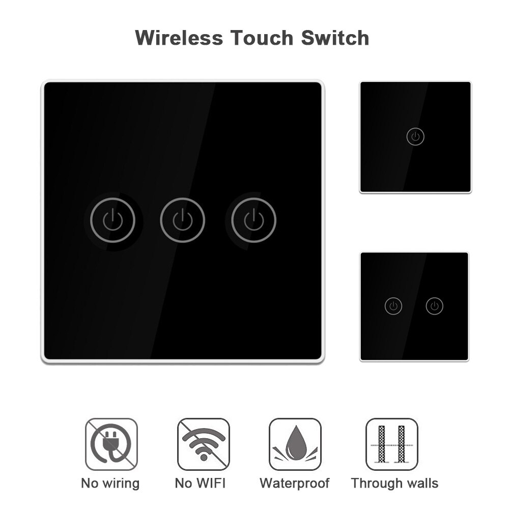 Wireless Smart Touch Switch Light Controller with 1/2/3 Receiver 30m Remote Control 1/2/3 Gang Lamp Wall Panel Button Receiver