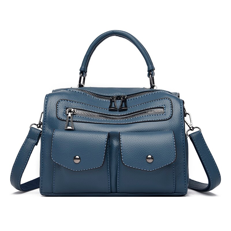 Multi-function Ladies Shoulder Bag PU Leather Women Messenger Bags Multi-pocket Women's Handbag Sac: Blue
