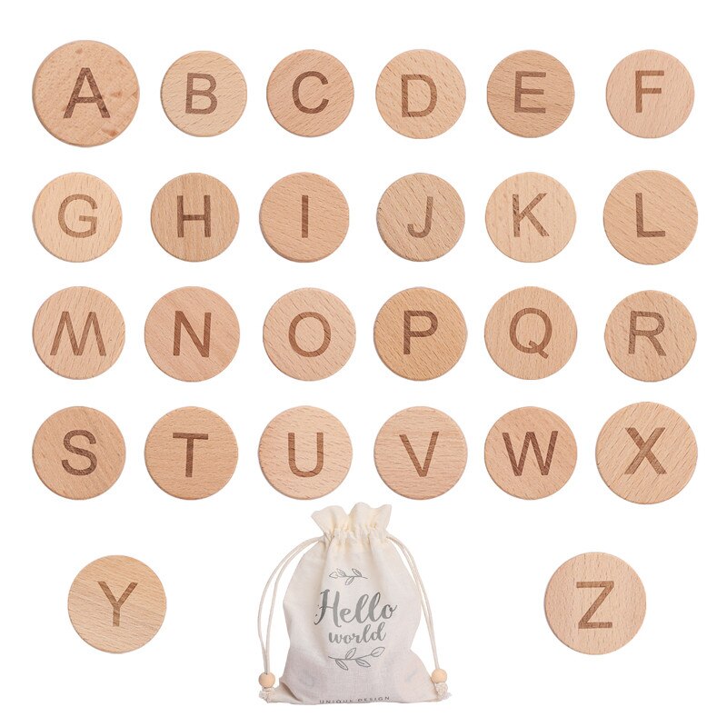 26 teile/los Holz knapp scrabble Buchstaben Blöcke Alphabet Runde bilden Englisch Alphabet DIY Handwerk für Baby Name Puzzle Spielzeug