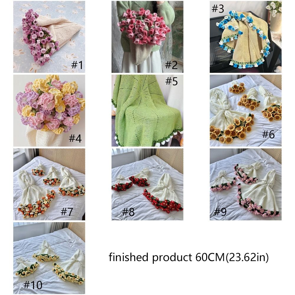 Manta de ramo de rosas de ganchillo, manta de ramo de flores de clavel de girasol a la , manta de clavel artesanal DIY terminada