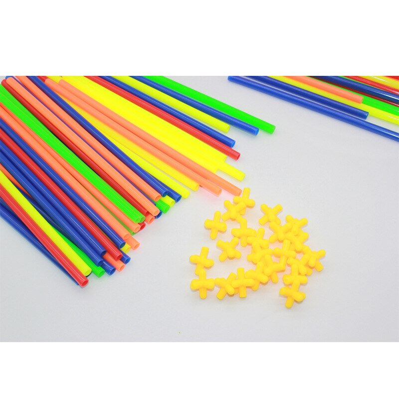 DIY Plastic Building Blocks Stitching Inserted Construction Assembled Blocks Straw Educational Toys for Children