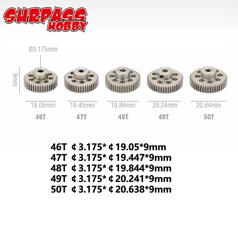 SURPASS HOBBY 5PCS 32DP 48DP 64DP M0.6 M0.8 Motor Gear Metal Pinion 12T-50T for 1/10 1/12 RC Car 3.175mm Shaft Motor 540 3650: MULTI