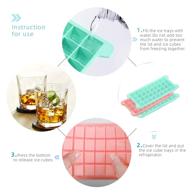 Ice Cube Trays 3 Pack, 126-Cavity Silicone Ice Cube Tray with Lids, Easy Release for Cocktail, Whiskey, Chocolate