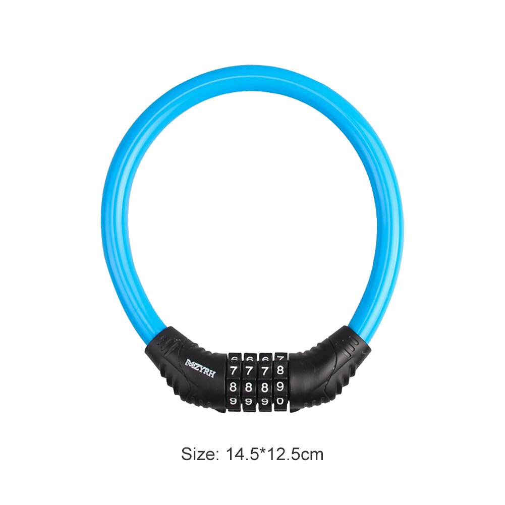 4-Digit Password Bicycle Code Lock Mountain Bike Portable Security Anti-theft Cable Lock Steel Wire Lock Bicycle Accessories: Blue