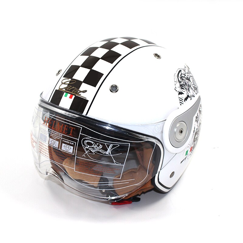 Ibk Motorhelmen Elektrische Fiets Scooter Casco Casque Unisex 3/4 Gezicht Anti-Uv Open Gezicht Dual Lens Vier Seizoen Helm: white black / L