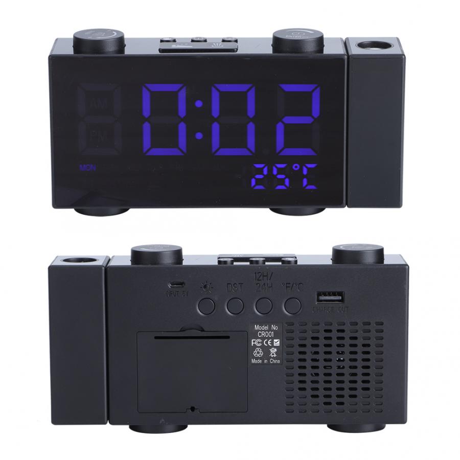 LED Display Alarm Clock Fuctions Button USB Digital Mirror Desk Clock Temperature Calendar Snooze Function with FM Radio
