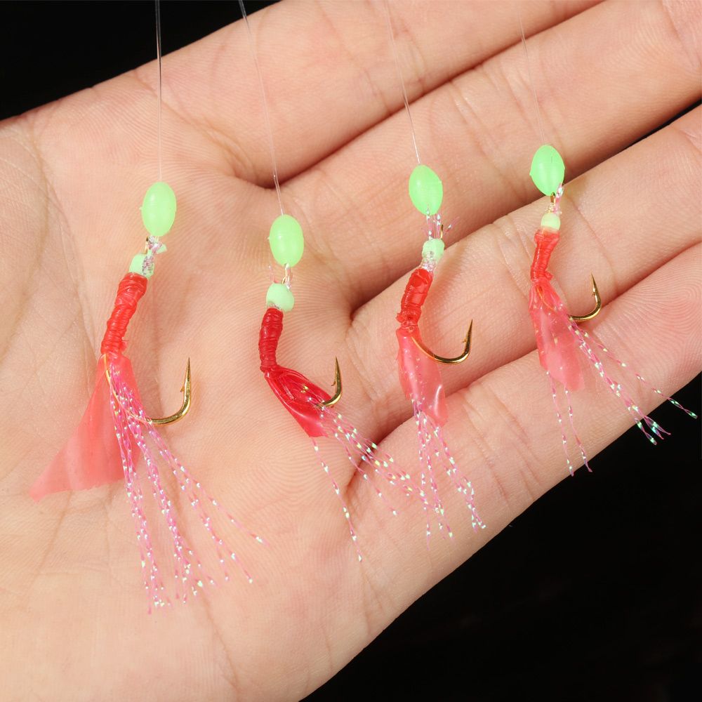 1Pack Sabiki Rigs Saltwater Artificial Fishing Lures Luminous Sea Bait Mackerel Pesca Tackle Fishskin String Hooks Feather Hook