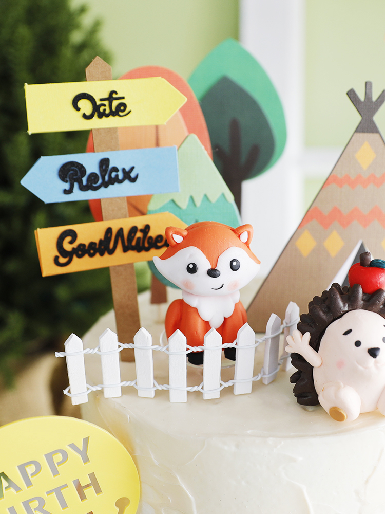 Décoration de gâteau en forme d&#39;arbre, animaux, hérisson, renard, grenouille, pour fête d&#39;anniversaire, fournitures de pâtisserie, décoration de Dessert pour réception pour bébé