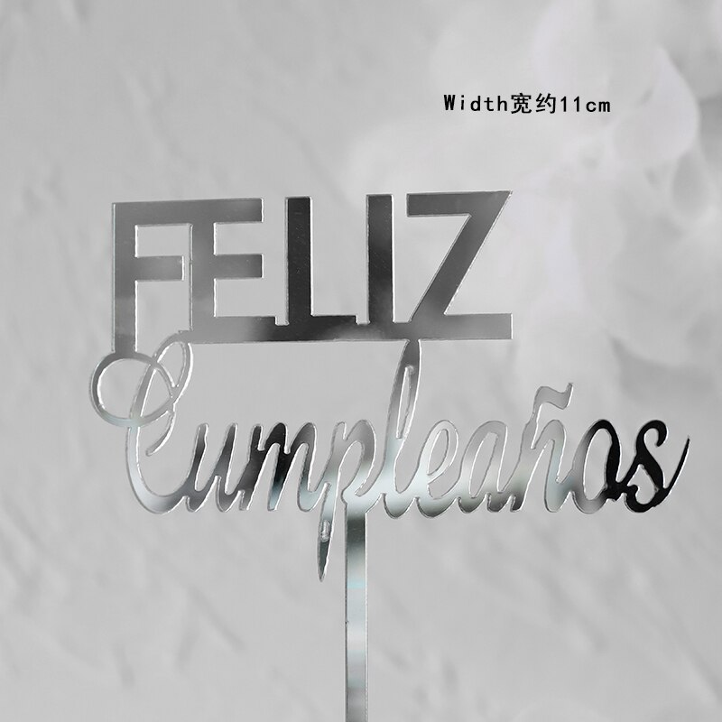 Feliz cumpleaños. español akryl slik farve tillykke med fødselsdagen kage topper på spansk til festdekoration bageartikler: 1pc år 049u
