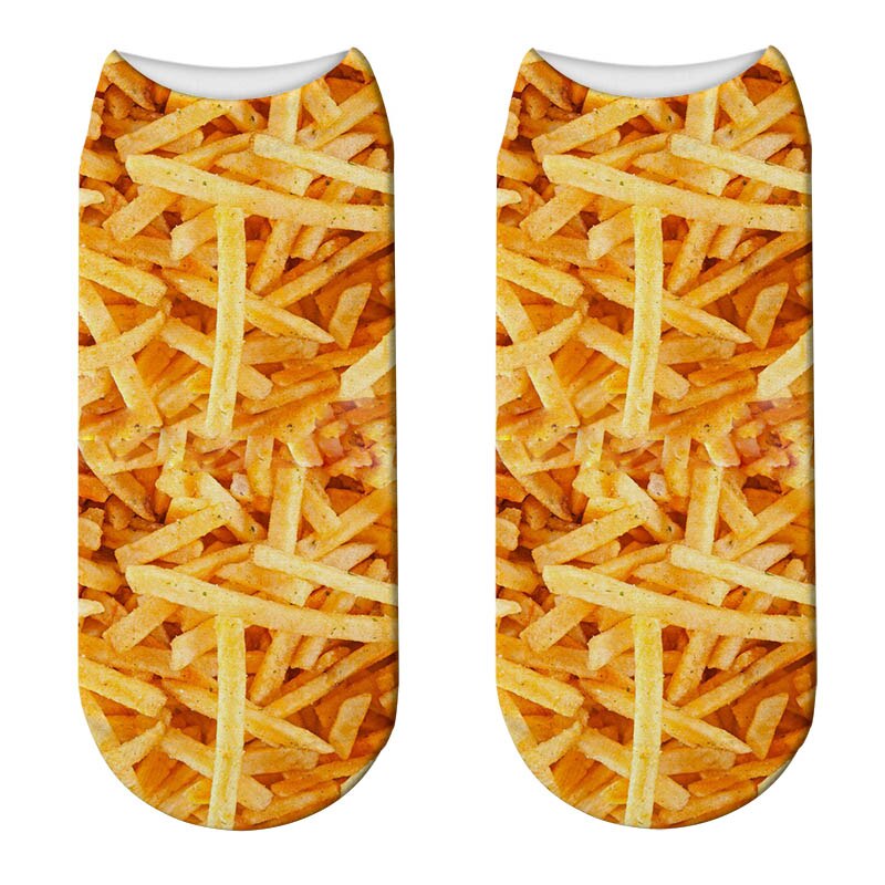 nourriture frites imprimer 3D chaussettes femmes Kawaii drôle pop-corn chaussettes courtes Licorne enfants filles mignon pommes de terre Chips Calcetines chaussette