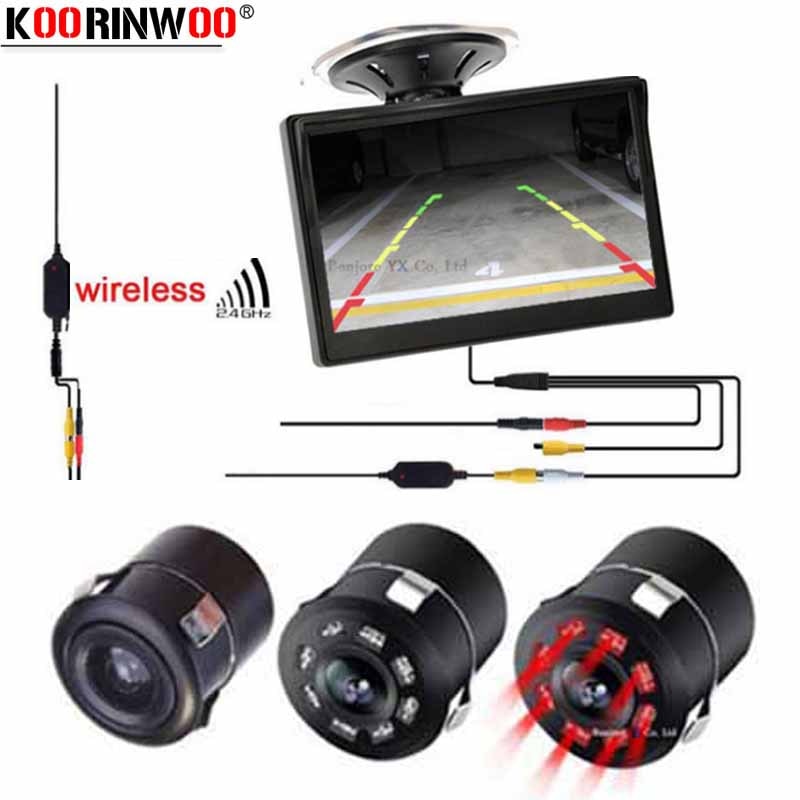 Koorinwoo Draadloze Hd Reverse Backup Auto Camera Ir Nachtzicht + Zuignap Glas 5 "Lcd-scherm Rear View monitor Auto Scherm