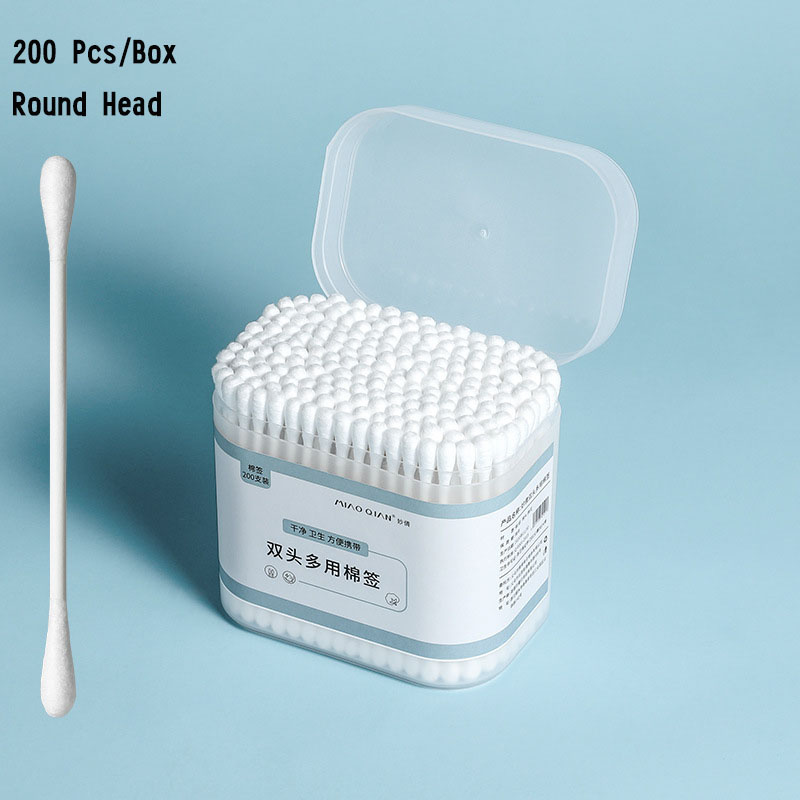 100 200 300 Stks/doos Dual Heads Wattenstaafjes Voor Kinderen Volwassen Gezondheidszorg Gereedschap Pluizende Wegwerp Knoppen Makeup Neus oren Schoonmaken: White-2  200 Pcs