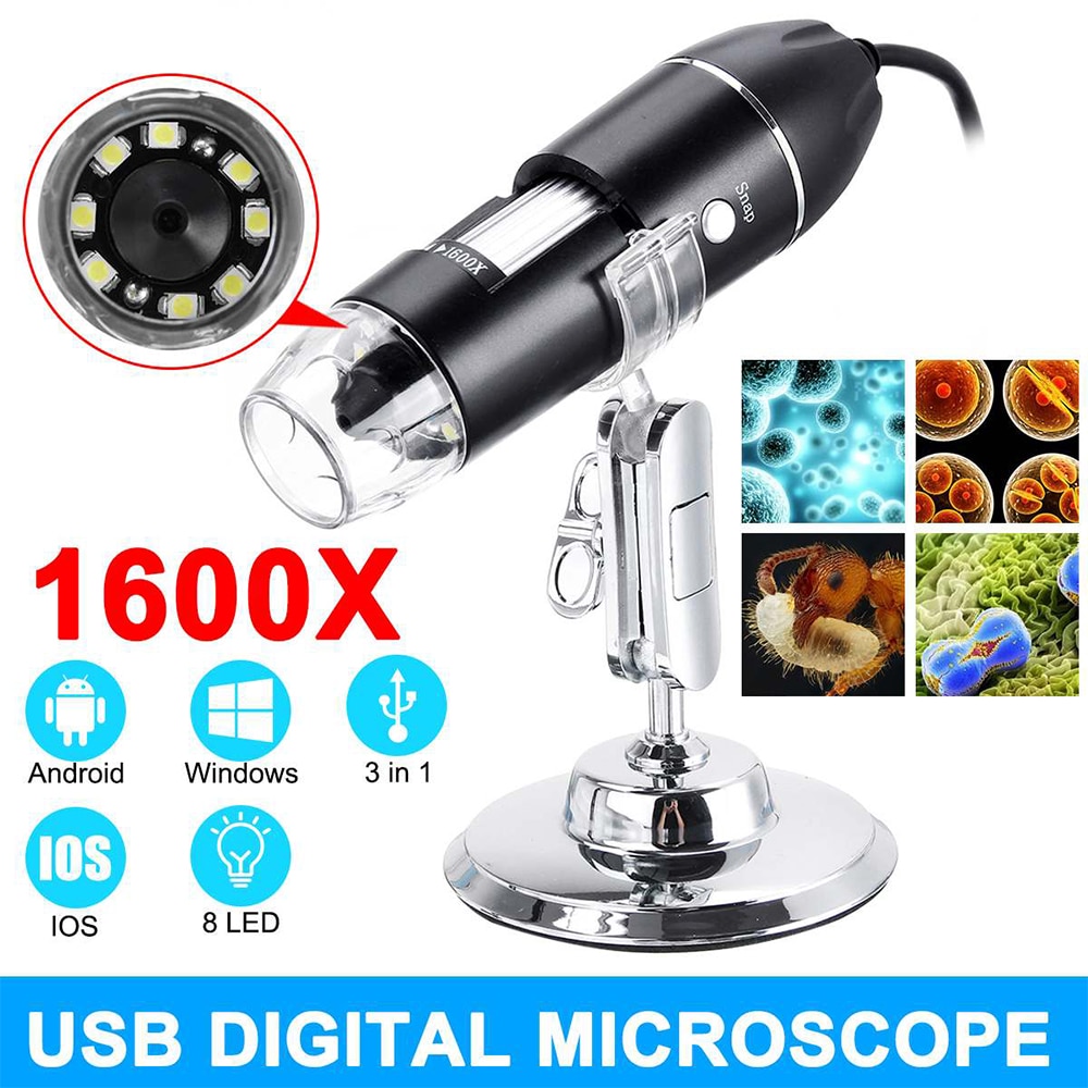 1600X Digitale 3 In 1 Usb Type-C Microscoop Microscoop Vergrootglas Camera 8LED Voor Android Ios Iphone Ipad Digitale microscoop