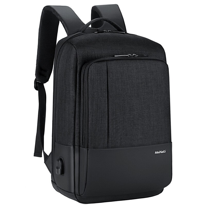 Mochila de negocios para hombre Casual 14 15,6 pulgadas bolsas de carga USB gran capacidad viaje corto Mochila impermeable: Black