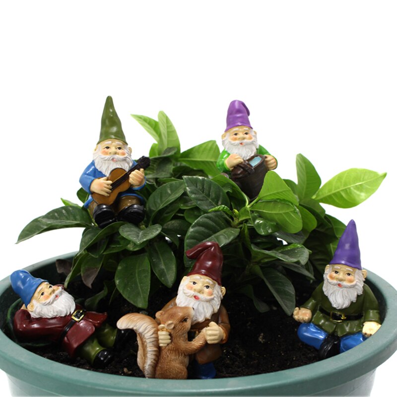 5Pcs Garden Statue Resin Dwarf Sculpture Poted Plants Ornaments Lawn Garden Decoration Mini Figurines Craft Decor Party