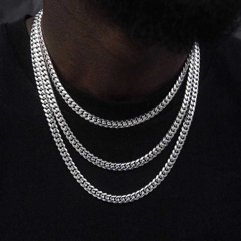 Collares para hombre, cadenas de eslabones cubanos de acero inoxidable para hombre, accesorios de joyería Hiphop Rock, varios tamaños 3mm-9mm C047