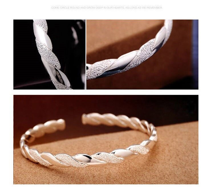 3PCS Bright Silver Color Plate Cuff Bangle Bracelet