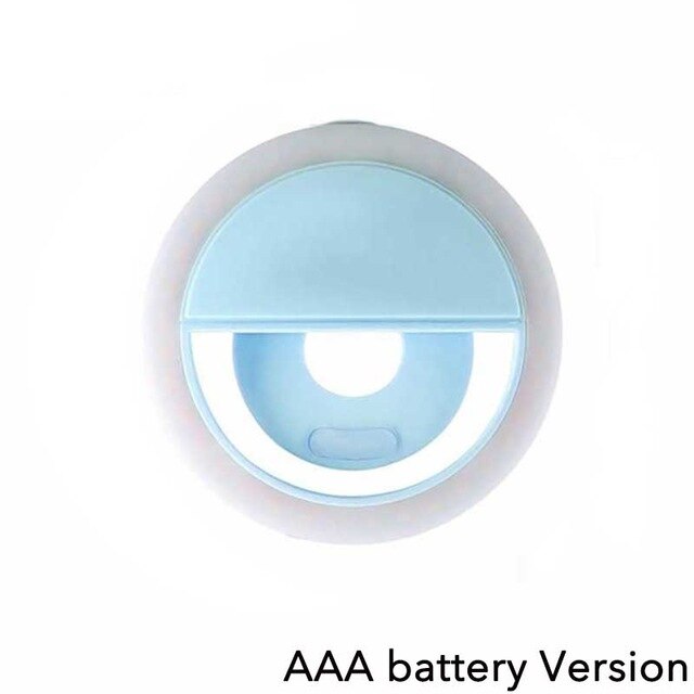 Universal Selfie Lamp Mobile Phone Lens For iPhone 8 7 6 Plus Samsung Portable Flash Ring 36 LEDS Luminous Ring Clip Light: Blue (Battery)