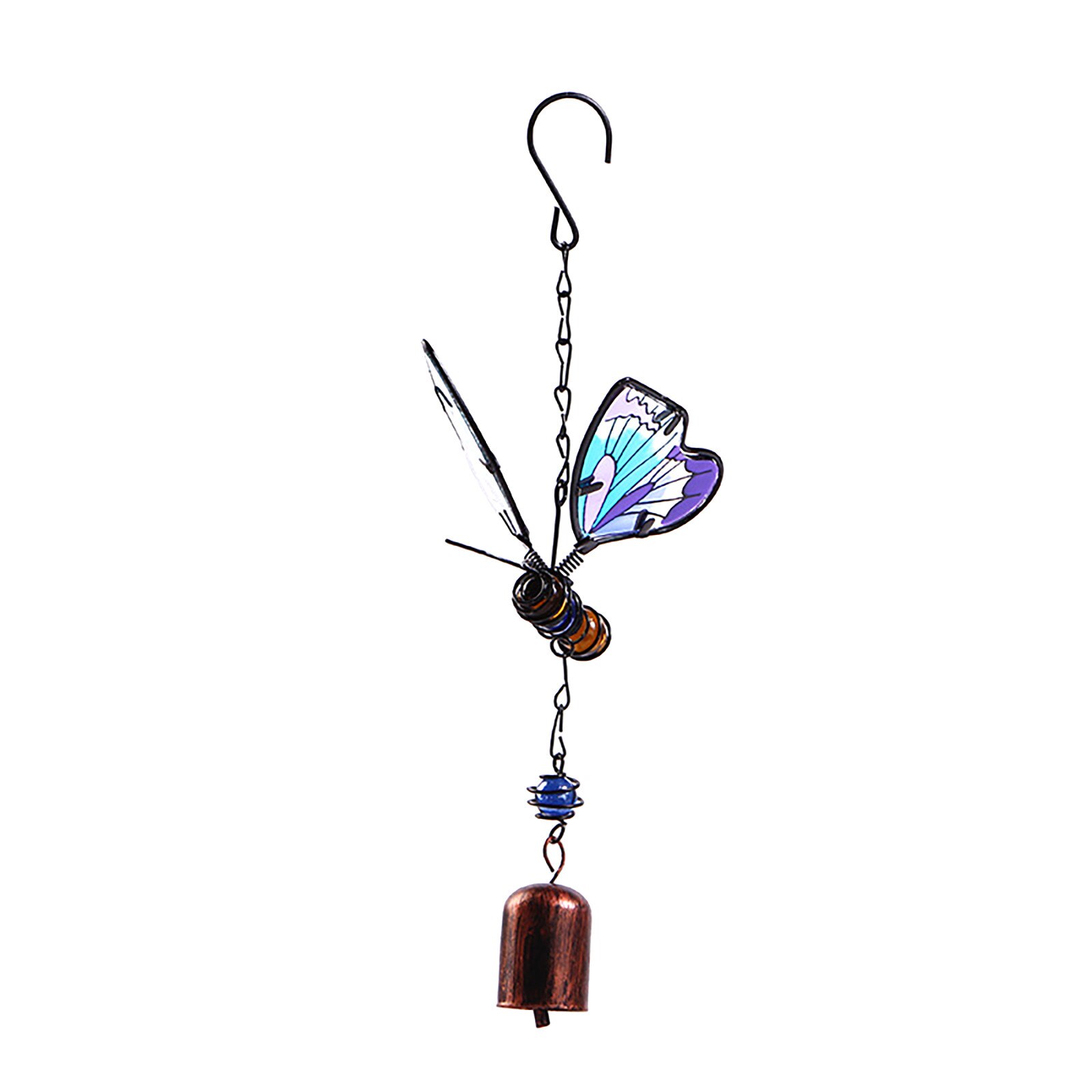 3D Three-dimensional Butterfly Iron Crafts Wind Chimes Metal Glass Pain Ornament Garden Decor Painted Bell Wind Chime: F