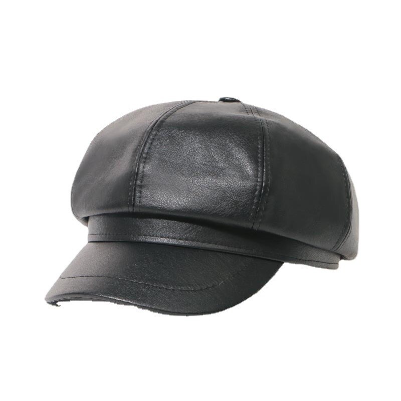 Béret en cuir PU pour homme, Casquette coupe-vent, chapeau plat de printemps, sangle latérale chaude, 2022