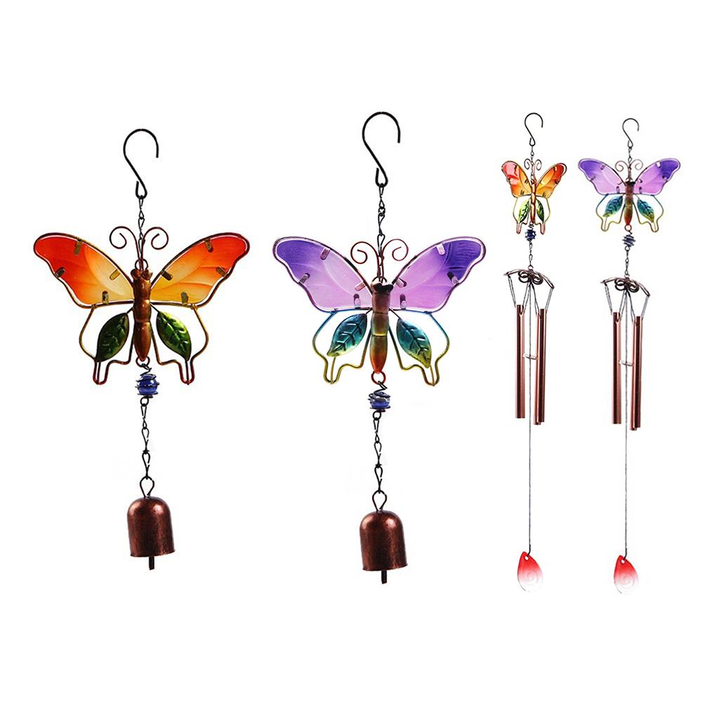 Metal Handmade Butterfly Wind Chime Glass Painted Ornaments Bell Wind Chime Tube Pendant Garden Home Decoration