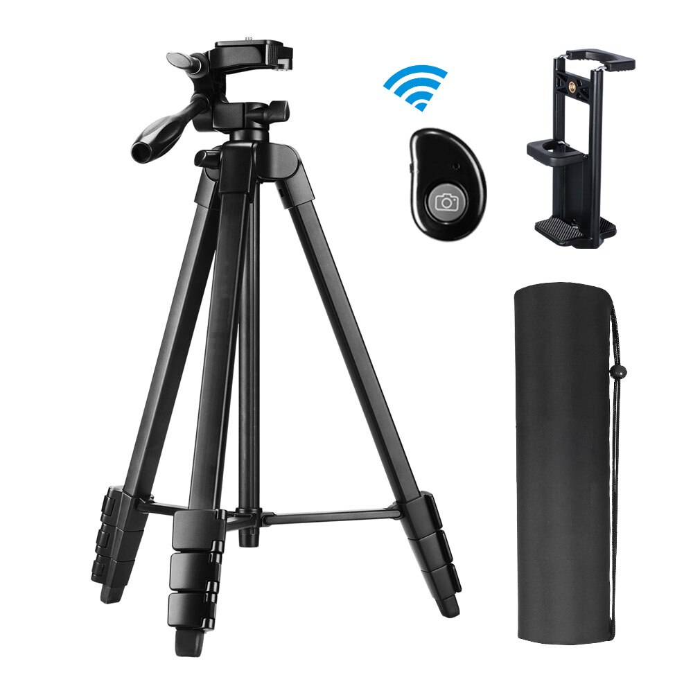 Puhelimen jalusta 60- tuumaa, 2 in 1 kiinnityspidike ja kaukosäädin iphone/ipad/gopro/dslr-kameralle, kantolaukku matkaa varten: 2 in 1 pidike kaukosäädin