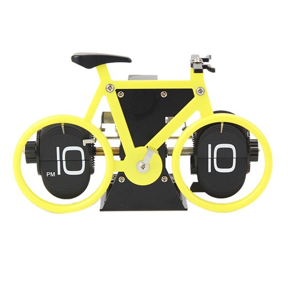 Flip Clock Bicycle Shaped Clock Table Alarm Travel Clock Home Decorative: Yellow