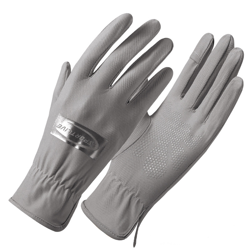 Sommer Zwei-Finger Handschuhe Frauen Dünne Atmungsaktive Tragen-Beständig kippen Gittergewebe Handschuhe Voll Finger Männer Reiten Fahren sonnencreme Handschuh: dunkel grau / L um herum 18-19cm
