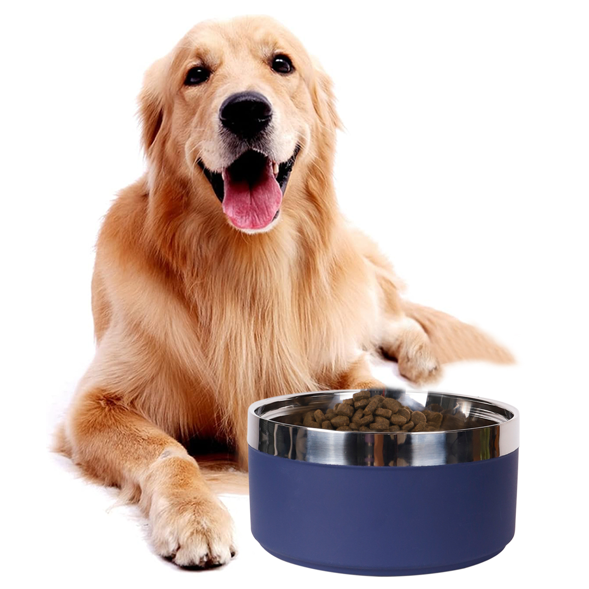 A circular stainless steel fashionable plain color anti slip pet cat bowl and dog bowl for indoor and outdoor use