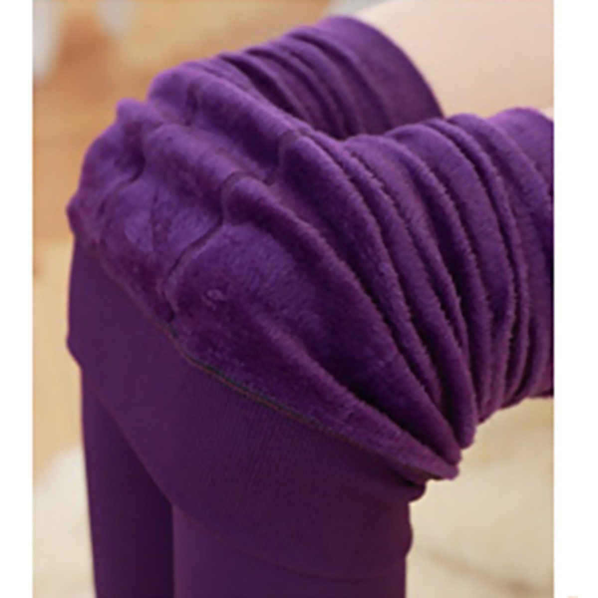 Women Velvet Lined Tights inside Thicken Fur Warm womens winter elastic thicke fleece female Tight: Purple