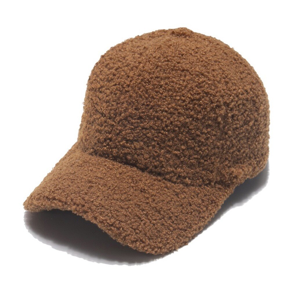 Autumn Winter Warm Lamb Hair Baseball Cap Lovely Plush Baseball Cap for Women: Brown