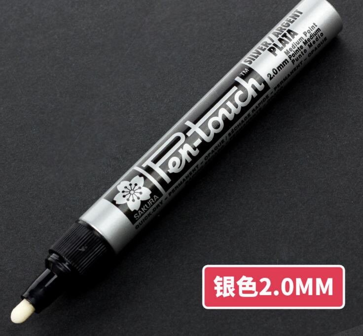 Sakura pen-touch metalliske tuscher uigennemsigtige oliemaling penne 0.7 mm 1.0 mm 2.0 mm hvidguld sølv japan: 2mm sølv