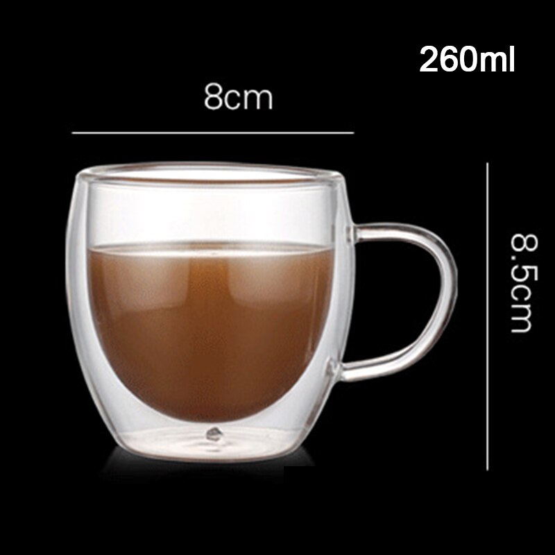 Dubbelwandige geïsoleerde glazen espressomokken, hittebestendig dik transparant glas, din 889