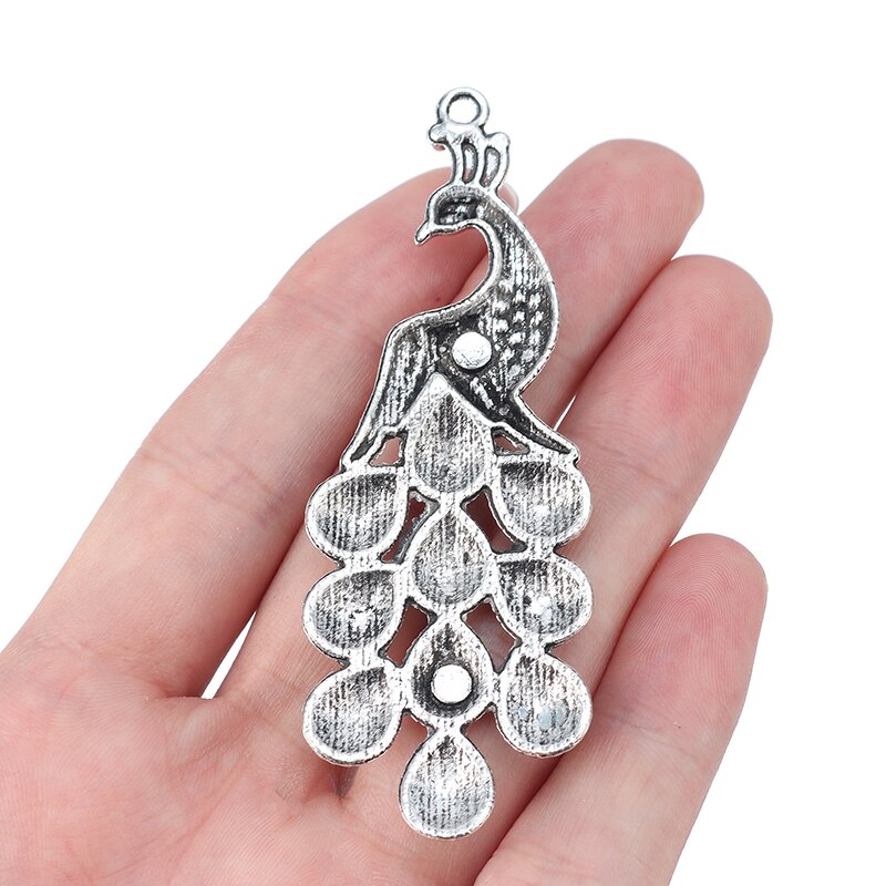Zxz 5 pçs tibetano prata grande pavão encantos pingentes para joias fazendo descobertas 84x30mm