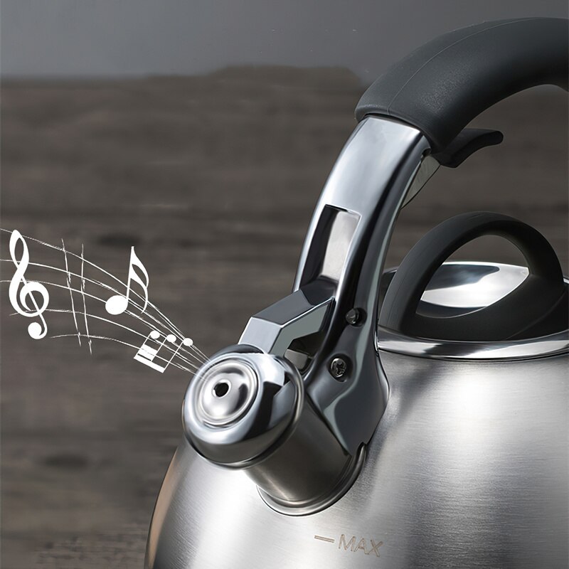 304 Stainless Steel Kettle with Whistle Large Capacity Commercial Boil Water Teakettle for Gas Stoves Induction Cooker Pots 2.5L