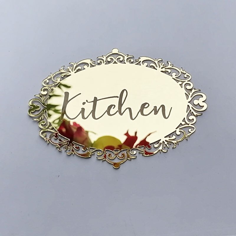 Acrylic Mirror Kitchen Sign Label Home Decor Wall Door Sticker Party Event Indication Sign For Guest: gold A